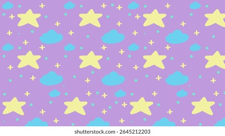 Hand drawn Seamless Soft Pastel Pattern Cute Dreamy Sky Night Stars and Clouds Galaxy Constellation