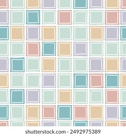 Hand drawn seamless squares pattern. Abstract background with hand drawn doodle shapes.