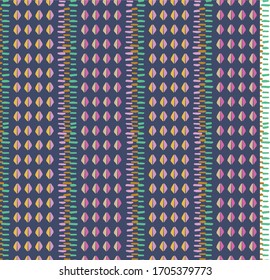 Hand drawn seamless stripe pattern with lines, diamonds and triangles. Vector tribal design background. Ethnic motif. Vector repeat.