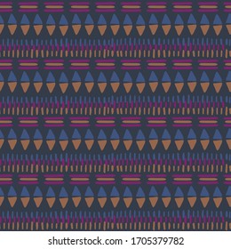 Hand drawn seamless stripe pattern with lines, diamonds and triangles. Vector tribal design background. Ethnic motif. Vector repeat.