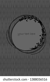 Hand drawn seamless striped background with floral frame and place for text. Template for design of greeting card, invitation, cover. gray vector illustration