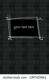 Hand drawn seamless striped background with decorative frame and place for text. Template for decoration of postcards, covers, invitations. Vector black and white illustration.