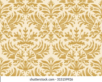 Hand drawn seamless stylized foliage striped damask background vector for invitations, greeting cards, web page, pattern fills, or textile. Golden and beige color
