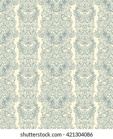 Hand drawn seamless stylized foliage striped damask background vector for invitations, greeting cards, web page, pattern fills, or textile. Black and white color