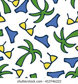 Hand drawn seamless summer pattern. Vector illustration.