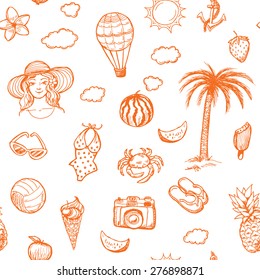 Hand drawn seamless summer vacation pattern.