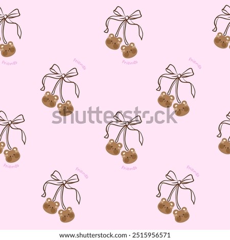 Hand drawn seamless teddy bear pattern. Animal pattern for kids textile, nursery decor, fabric, wrapping paper, vector.Cute trendy design. Ballet-core, coquette-core background.