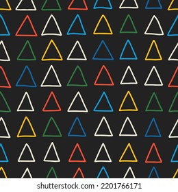 Hand drawn seamless triangles pattern. Hipster design. Abstract background with hand drawn line shapes.