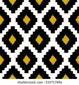 Hand drawn seamless tribal pattern in black, yellow and cream. Modern textile, wall art, wrapping paper, wallpaper design.