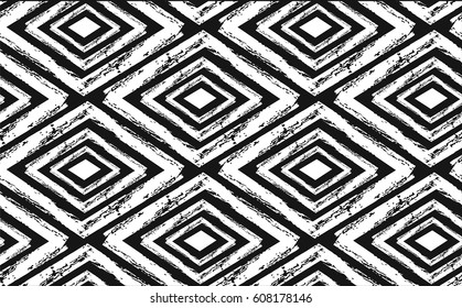 Hand drawn seamless tribal pattern in black and white. Modern textile, wall art, wrapping paper, wallpaper design.Hand made texture.