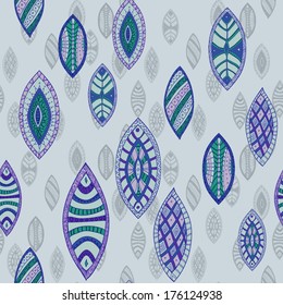 Hand drawn seamless vector abstract ethnic pattern with ornamental foliage.