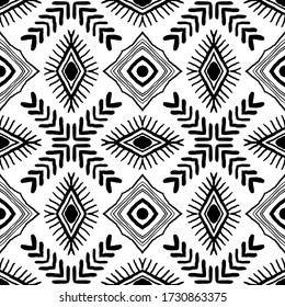 Patrón bohemio vectorial sin fisuras dibujado a mano en blanco y negro