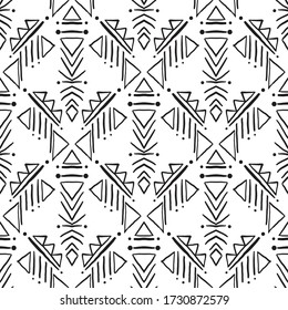 Hand drawn seamless vector bohemian pattern in black and white