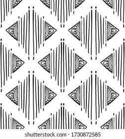 Hand drawn seamless vector bohemian pattern in black and white