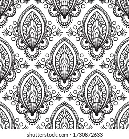 Hand drawn seamless vector bohemian pattern in black and white