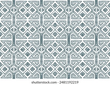 Patrón bohemio de Vector sin costuras dibujado a mano en azul y blanco, fondo Abstractas con figuras de líneas.