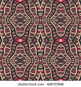 Hand drawn seamless vector ethnic texture. Vintage tribal ethnic backdrop, seamless texture. Boho fashion style background. Vector illustration made of simple doodles. Zen tangle pattern.