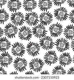 Hand drawn seamless vector floral pattern with black flowers for testile wallpaper background flyers brochure