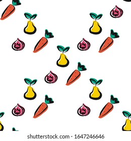 hand drawn seamless vector fruits and vegetables pattern. color illustration.Suitable for maps, fabrics and Wallpaper, packaging paper, branding.