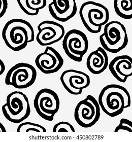 hand drawn seamless vector messy ink circles 
scribbles snails pattern
