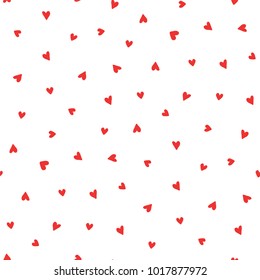 Hand drawn seamless vector pattern with red hearts on a white background. Design concept for Valentines day, kids textile print, wallpaper, wrapping paper.