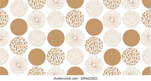 Hand drawn seamless vector pattern. Gold Texture Circles on a white background for printing, fabric, textile, manufacturing, wallpapers. 