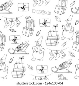 hand drawn seamless vector pattern. Christmas illustration for design. Retro style 