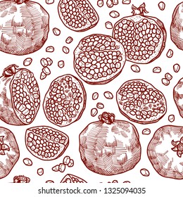 hand drawn seamless vector pattern with pomegranate with seeds for girls, boys, clothes. Creative background with Doodle healthy food Funny wallpaper for textile and fabric. Fashion style
