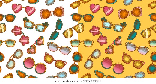 hand drawn seamless vector pattern with Sunglasses for girls, boys, clothes. Creative background with Doodle summer wallpaper for textile and fabric. Fashion style