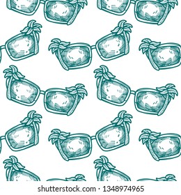 hand drawn seamless vector pattern with Sunglasses for girls, boys, clothes. Creative background with Doodle summer wallpaper for textile and fabric. Fashion style
