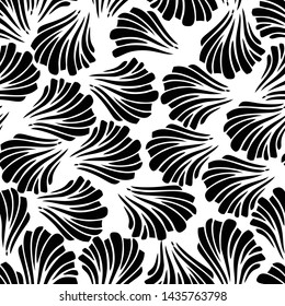 Hand drawn seamless vector pattern. Simple Abstract floral design arch line. black and white minimalistic background. 