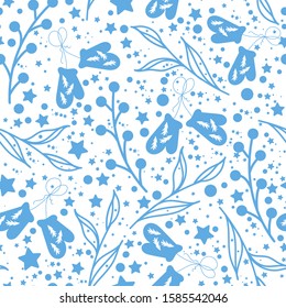 Hand drawn seamless vector pattern with winter elements