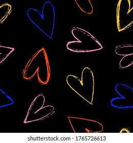 Hand drawn seamless vector pattern with hearts. Creative hand drawn background for decoration design, party, birthday and Valentine's day. Vector backdrop