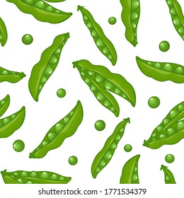 Hand drawn seamless vector pattern of pea pods. Vegetarian food background. Cartoon style. Green vegetables. Design for kitchen, printing on summer textiles and phone case.
