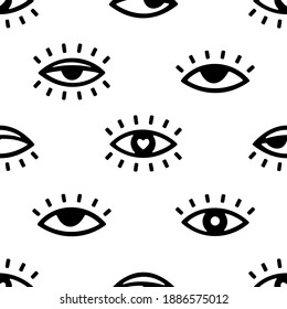 Hand drawn seamless vector pattern with eyes. Eyes with heart. Vintage background for Valentine’s Day, romantic holidays, women’s day and wedding design. Poster, print, card, fabric and wrapping paper