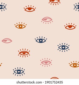 Hand drawn seamless vector pattern with eyes. Eyes with heart. Vintage background for Valentine’s Day, romantic holidays, women’s day and wedding design. Poster, print, card, fabric and wrapping paper