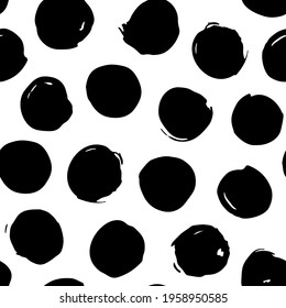 Hand drawn seamless vector pattern with abstract black circles. Trendy vector background for prints, textile and wallpaper. Modern backdrop in grunge style in black and white
