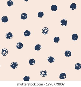 Hand drawn seamless vector pattern with abstract circles. Trendy colored vector background for prints, textile and wallpaper. Modern backdrop in grunge style. Simple decorative dots pattern