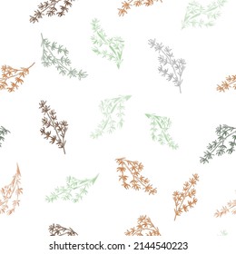 Hand drawn seamless vector pattern with sketch herbal branches. Gental colors floral print. Pastel tones botanical pattern, Minimalistic herbal ornament for linen, fabric, cloth design