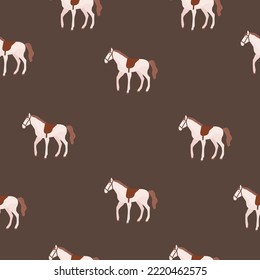 Hand drawn seamless vector pattern with cute baby Hourse and flowers on background. Perfect for fabric, wrapping paper or nursery decor.