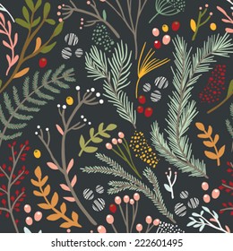 Hand drawn seamless vector pattern. Fall/winter themed background. 