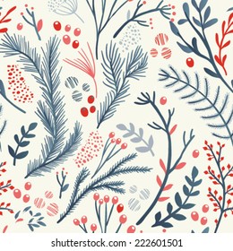 Hand Drawn Seamless Vector Pattern. Fall/winter Themed Background. 