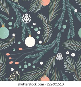 Hand drawn seamless vector pattern. Fall/winter themed background. 