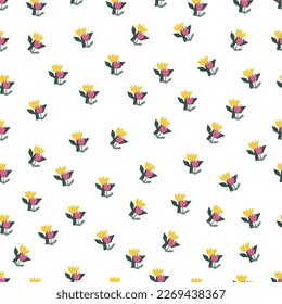 A hand drawn seamless vector pattern with spring flowers for textile wallpaper background packaging cards