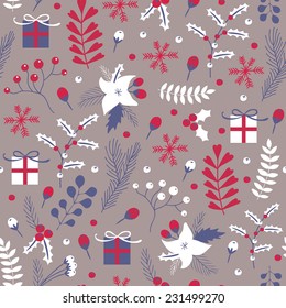 Hand drawn seamless vector pattern. Winter themed background. Used for wallpaper, pattern fills, web page background,surface textures.