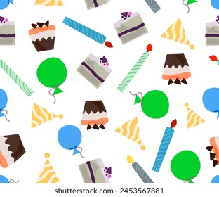 Hand drawn seamless vector pattern. Birthday symbols  vector.  Design for fashion , fabric, textile, wallpaper , wrapping and all prints.  Hand drawn seamless vector pattern. Background abstract art.