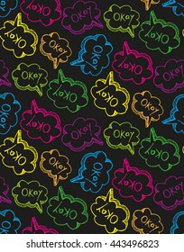Hand drawn seamless vector pattern with "OK".  Vector illustration.