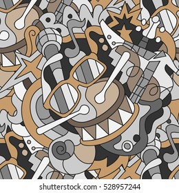 Hand drawn seamless vector pattern. Elements doodles. Abstract endless texture. Musical instruments. The soft pastel colors. For web design, fabrics, wallpaper, wrapper, cover art and more.