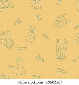 Hand drawn seamless vector pattern with clothes for textile, ceramics, fabric, print, cards, wrapping