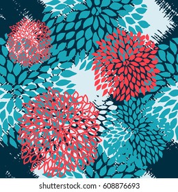 Hand Drawn Seamless Vector Pattern.Fresh and Imperfect Brush Strokes.Hand painted colorful floral Ink textures.